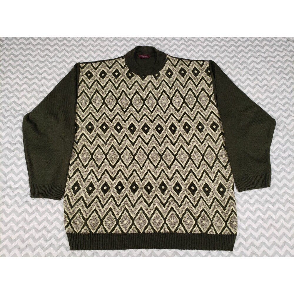 Bergati Pullover Sweater Mens Large Argyle Diamonds Brown